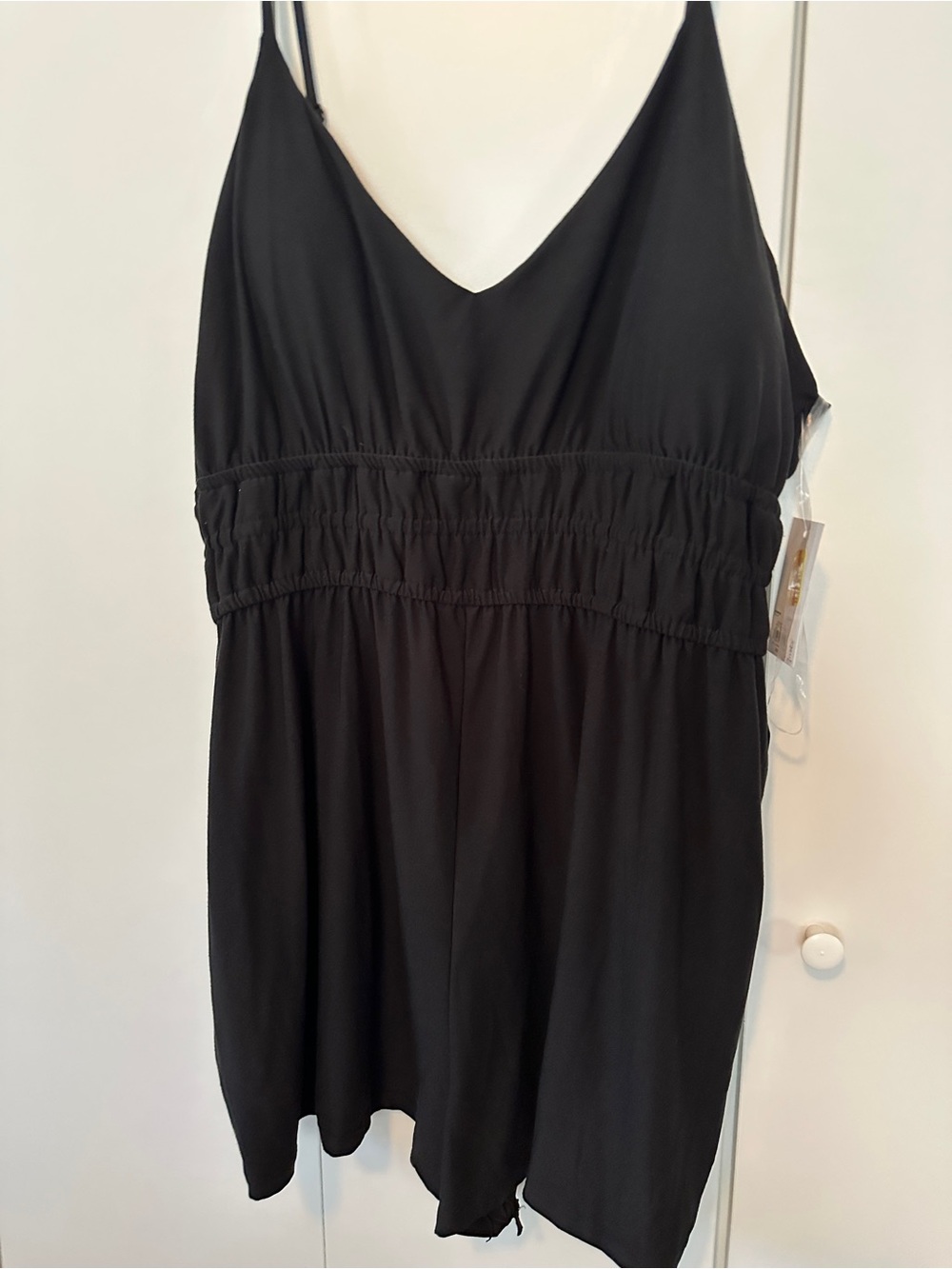 SO Black Smocked Waist Spaghetti Strap Romper